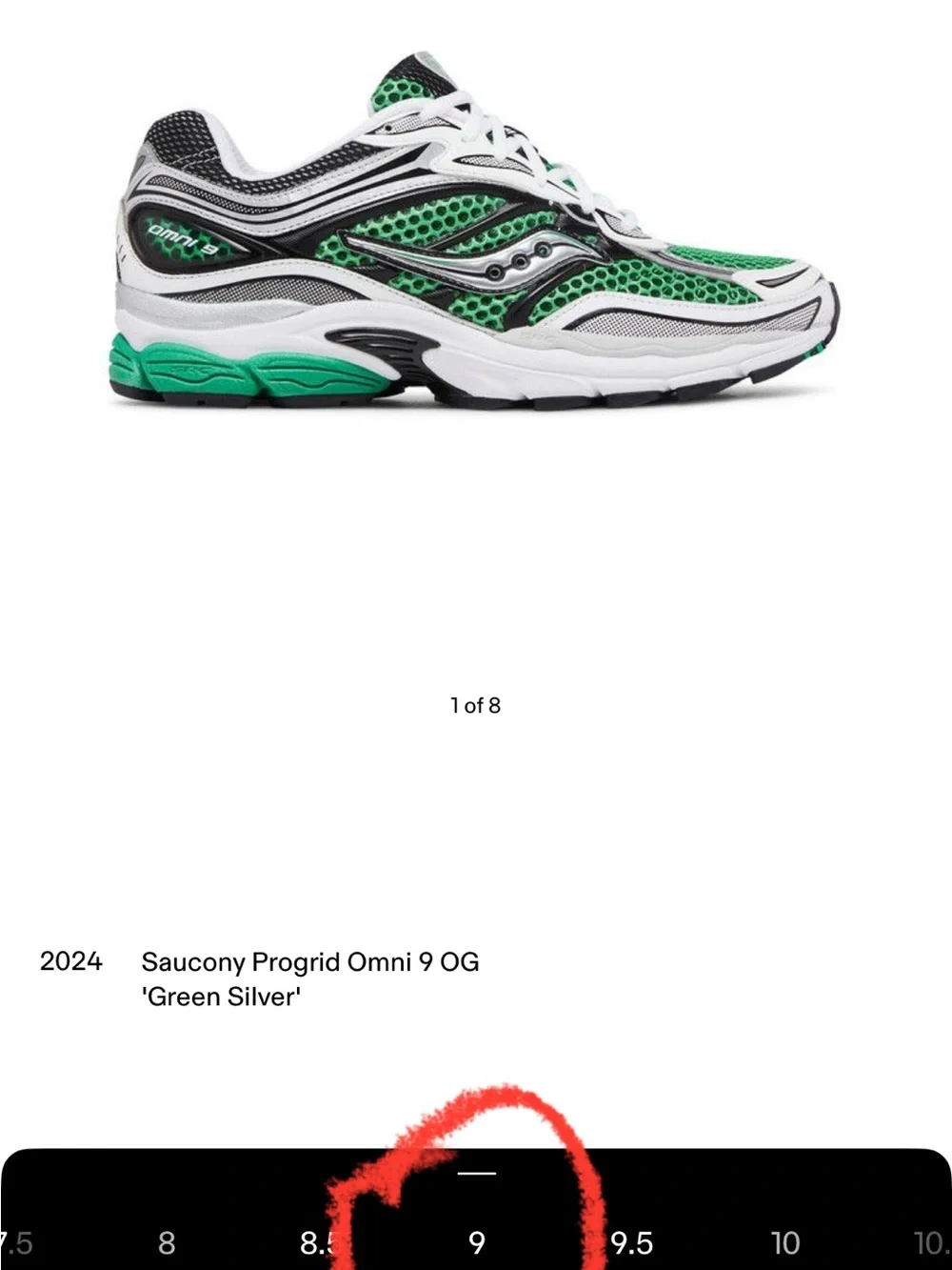 Saucony ProGrid Omni 9 in Silver/Green Mens Size 9